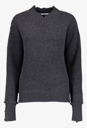 Distressed Yak Cashmere V-neck Sweater Charcoal #971531