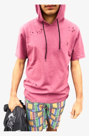 Mauve Colored Distressed Short Sleeve French Terry - Hoodie #971905 Mauve Colored Distressed Short Sleeve French Terry - Hoodie #971905