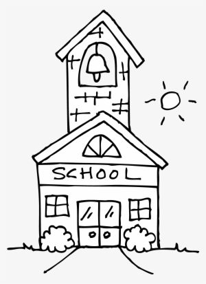 Cute Schoolhouse Coloring Page - School Clipart Black And White #974803