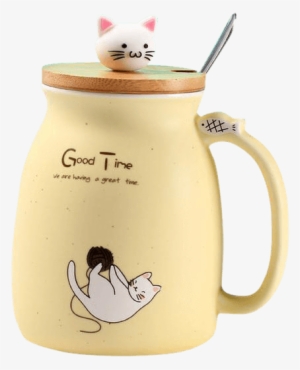 Taza De Café Gato Con Tapa Y Cuchara - Cat Mug With Lid #976474