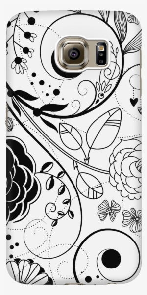 Black White Flourish Phone Case - Blue Whimsical Floral Tile Coaster #977581