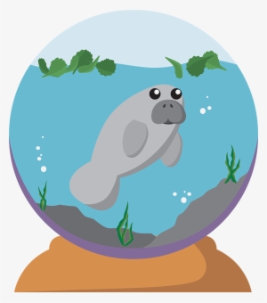 A Digital Work Of A Manatee In A Snow Globe - Cartoon #978639