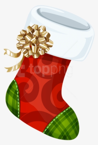 Free Png Christmas Stocking With Gold Bow Png - Christmas Sock Transparent Background #9700744