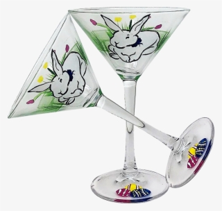 Springtime Bunny And Tulips Martini Glass S/2 - Martini Glass #9711525