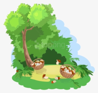 Download Decoration With Tree And Baskets Of Mushrooms - Tweety #9715286