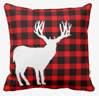 White Deer Stag Silhouette On Red Black Plaid Throw - Cushion #9716927