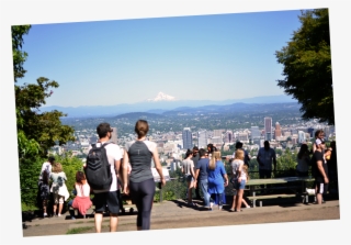 Visitors Enjoying Pittock Mansion's View Of Mount Hood - Pittock Mansion Viewpoint #9747956