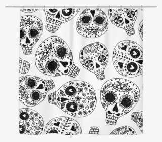 Freehand Sugar Skull Shower Curtain - Illustration #9754908