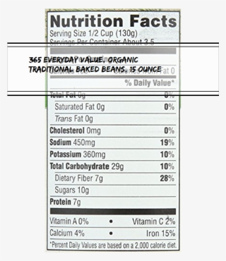 365 Everyday Value, Organic Traditional Baked Beans, - Nutrition Facts #9766664