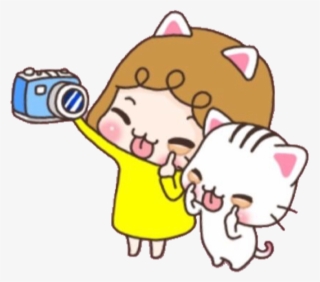 #kawaii #cute #kitty #kitten #cat #girl #korean #selfie - Kawaii Selfie Cartoon #9766815