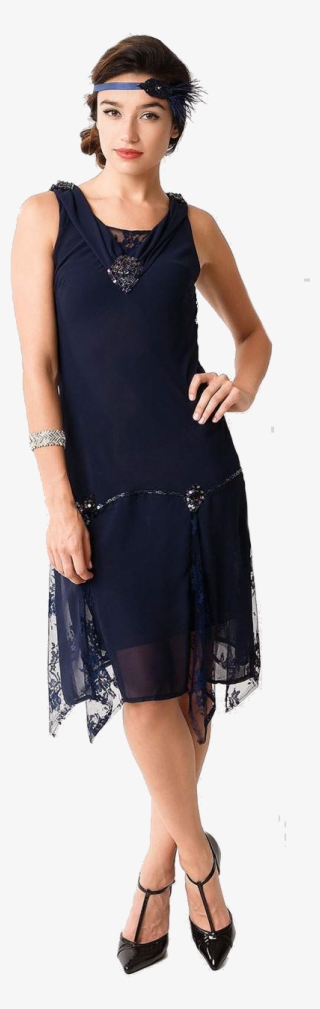 1920s Costumes Flapper Great Gatsby Gangster Girl Unique - Unique Vintage Navy Hemingway Flapper Dress #9786281