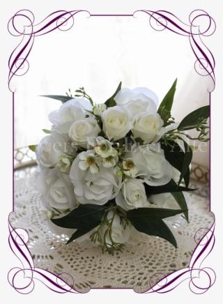 White Silk Artificial Rustic Boho Wedding Bouquet Posy - Artificial White Roses Bridal Bouquet #9796108