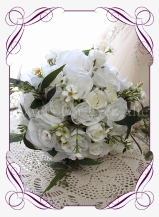 White Silk Artificial Rustic Boho Wedding Bouquet Posy - Fabric Flower Designs #9796240