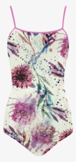 Watercolor Flowers Strap Swimsuit - Pattern #980335