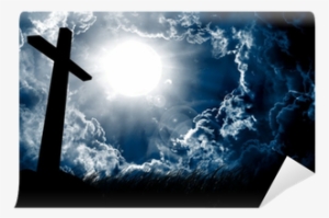 Cross Silhouette And The Sky With Full Moon Wall Mural - Sun Shining Through Dark Clouds Skin #986760