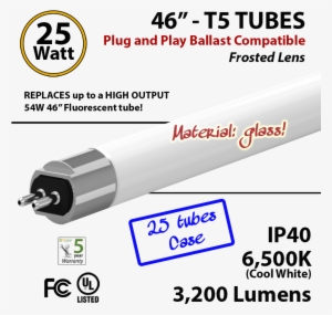 Led T5 Glass Tube Light 25 Watts 6500k Frosted Lens - Cable #989645