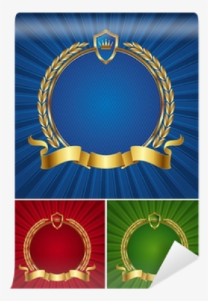 Round Golden Frame With Ribbon And Wreath Wall Mural #989776 Round Golden Frame With Ribbon And Wreath Wall Mural #989776