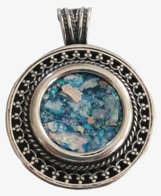 Sterling Silver Roman Glass Pendant - Moneda Sol Y Luna #9805415