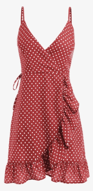 Dotted Ruffles Wrap Dress Red Wine - Dress #9805647
