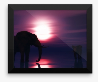 Elephants Purple Sunrise Framed Poster - Indian Elephant #9833576