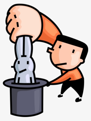 Vector Illustration Of Magician Pulls Small Mammal - Pulling Rabbit Out Of A Hat Cartoon #9837994