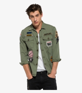 Cazadora Con Parches Y Estampado En La Espalda - Pocket #9842573