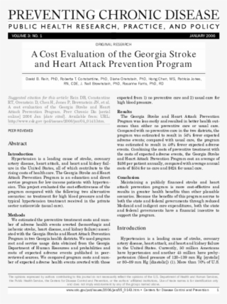 A Cost Evaluation Of The Georgia Stroke And Heart Attack - Document #9847434