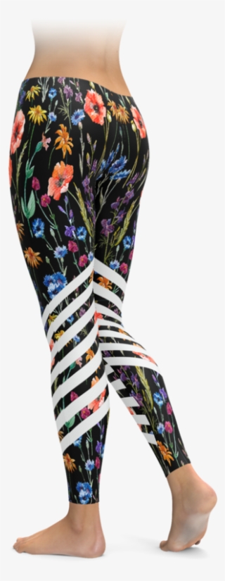 Spring Floral Racing Stripes Leggings - Leggings #9850065