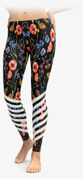 Spring Floral Racing Stripes Leggings - Leggings #9850306