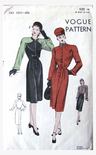 1940s Dress Pattern, Vogue 5511, Unused Factory Folded, - Vogue 1940 #9853616
