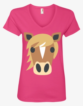 Horse Face Emoji Ladies' V Neck T Shirt - T-shirt #9871510