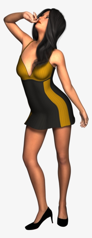 Woman Dress Black Gold Hair Png Image - Cartoon #9874339