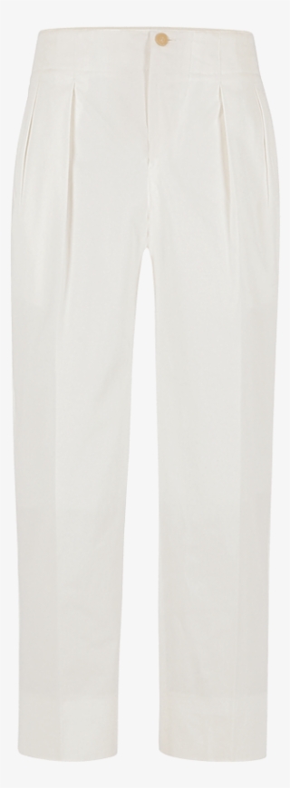 White Pleated Cotton Trousers - Pocket #9876077