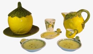 Italian Majolica Bassano Lemon Pottery Set, Pitcher - Ceramic #9883109