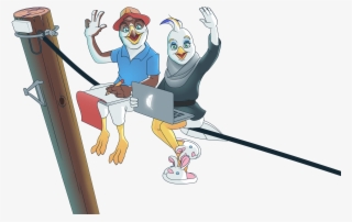 Birds Sitting At A Table Waving - Cartoon #9891847