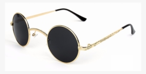 Round Sunglasses Gold Frame Black Lenses #990154