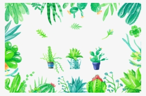 Fresh Green Hand Painted Wind Cactus Palm - 水彩 插圖 素材 多肉 #994480