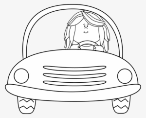 Black And White Girl Driving A Car Clip Art - Driving Clip Art Black And White #996330