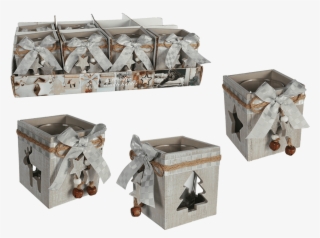 Cajita Navideña De Madera Natural Con Cinta & Colgante - Cajitas Navideñas De Madera #9908026